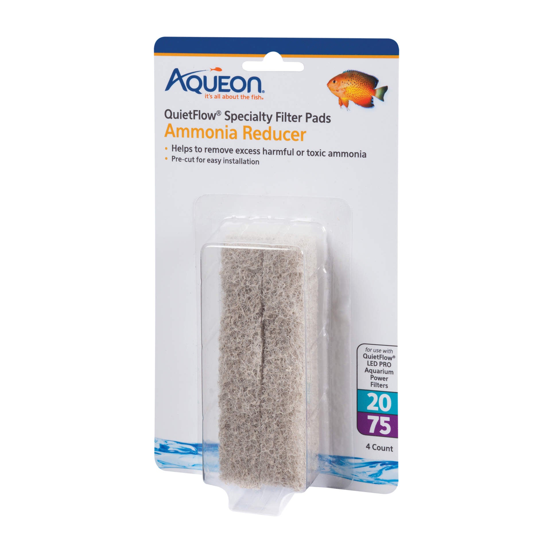 Aqueon Replacement Ammonia Reducer Filter Pads Size 20/75 4 pack For Pet With Love