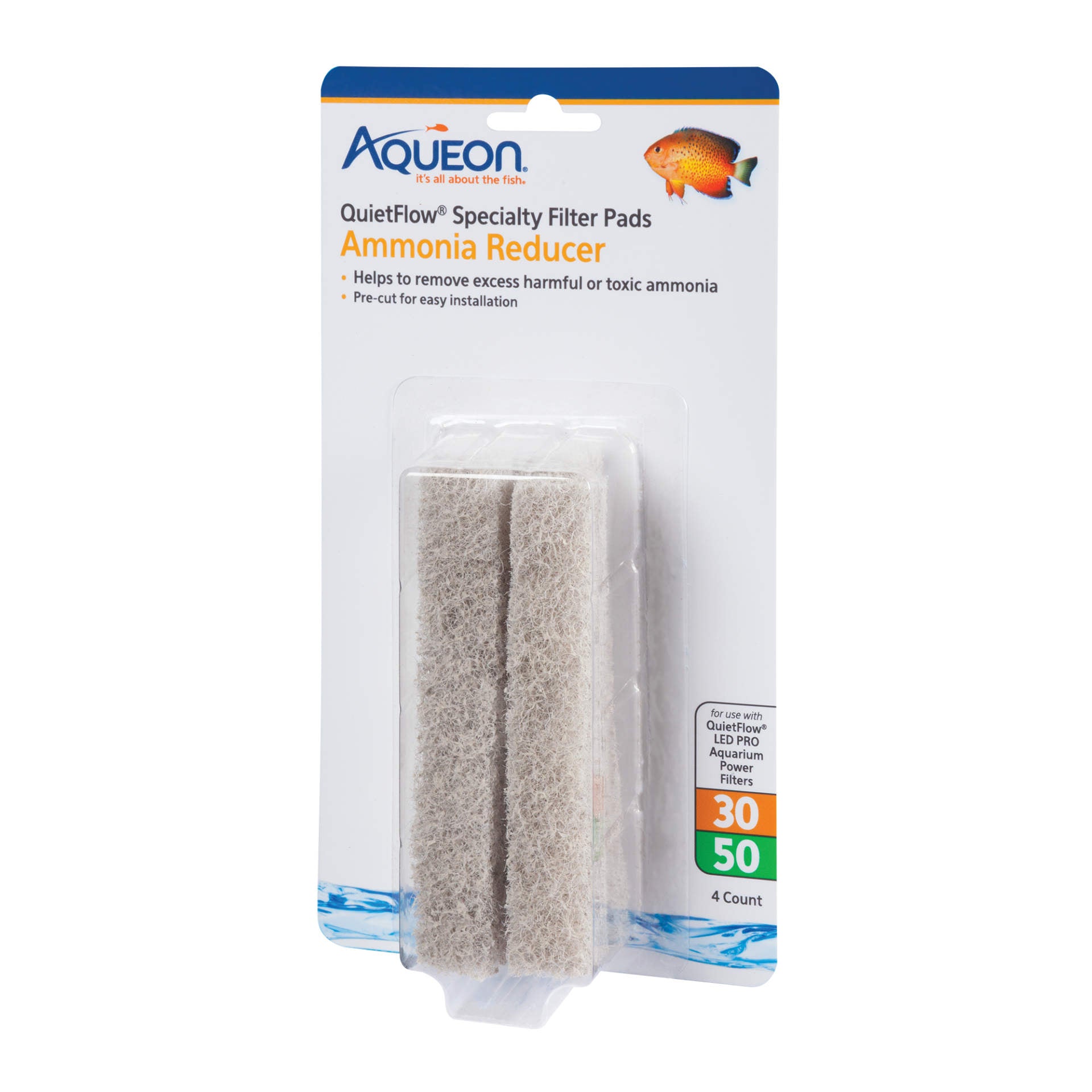 Aqueon Replacement Ammonia Reducer Filter Pads Size 30/50 4 pack For Pet With Love