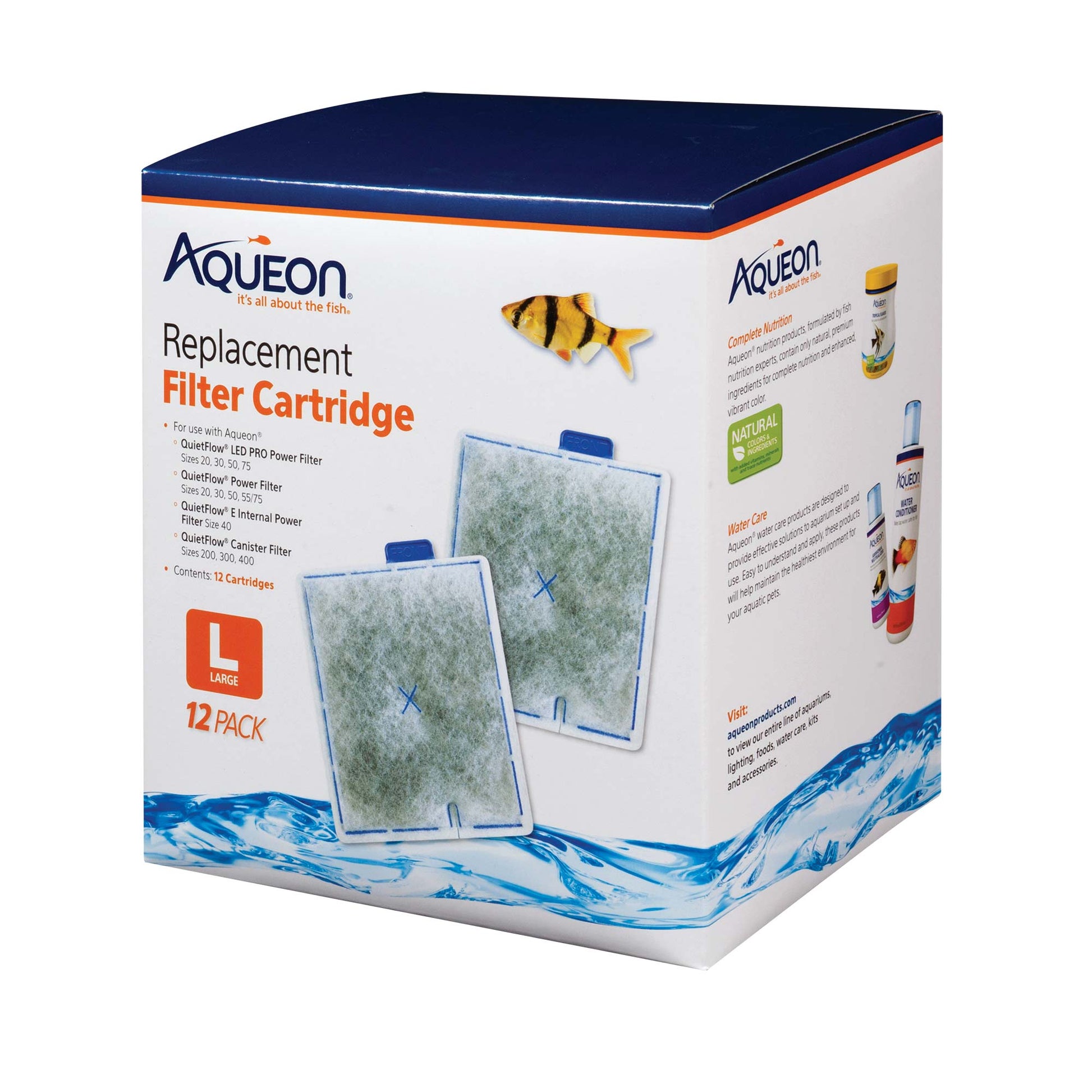 Aqueon Replacement Filter Cartridges 12 pack Large 5.24 x 1.75 x 5.7 For Pet With Love