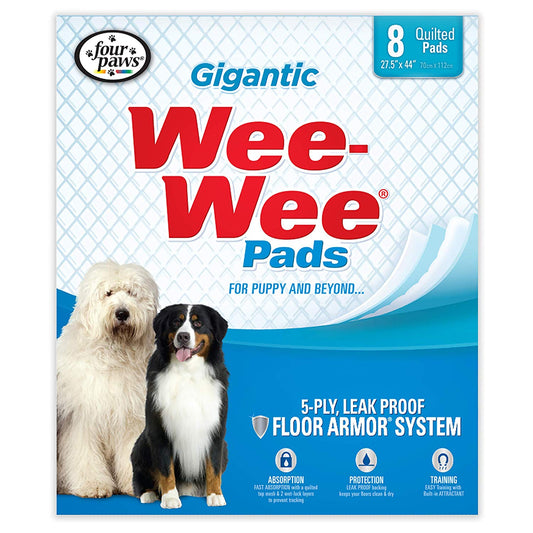 Four Paws Wee-Wee Pads 8 pack Gigantic White 27.5 x 44 x 0.1 For Pet With Love
