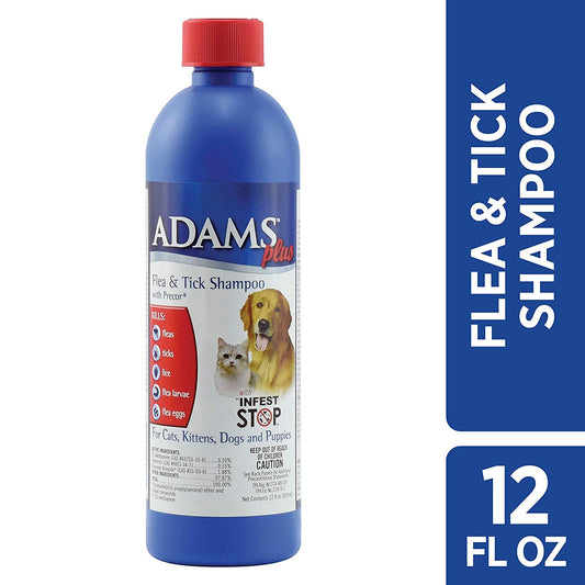Adams Plus Flea and Tick Shampoo with Precor for Cats and Dogs 12 ounces For Pet With Love