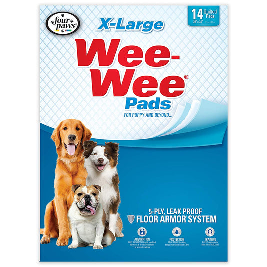 Four Paws Wee-Wee Pads 14 pack Extra Large White 28 x 34 x 0.1 For Pet With Love