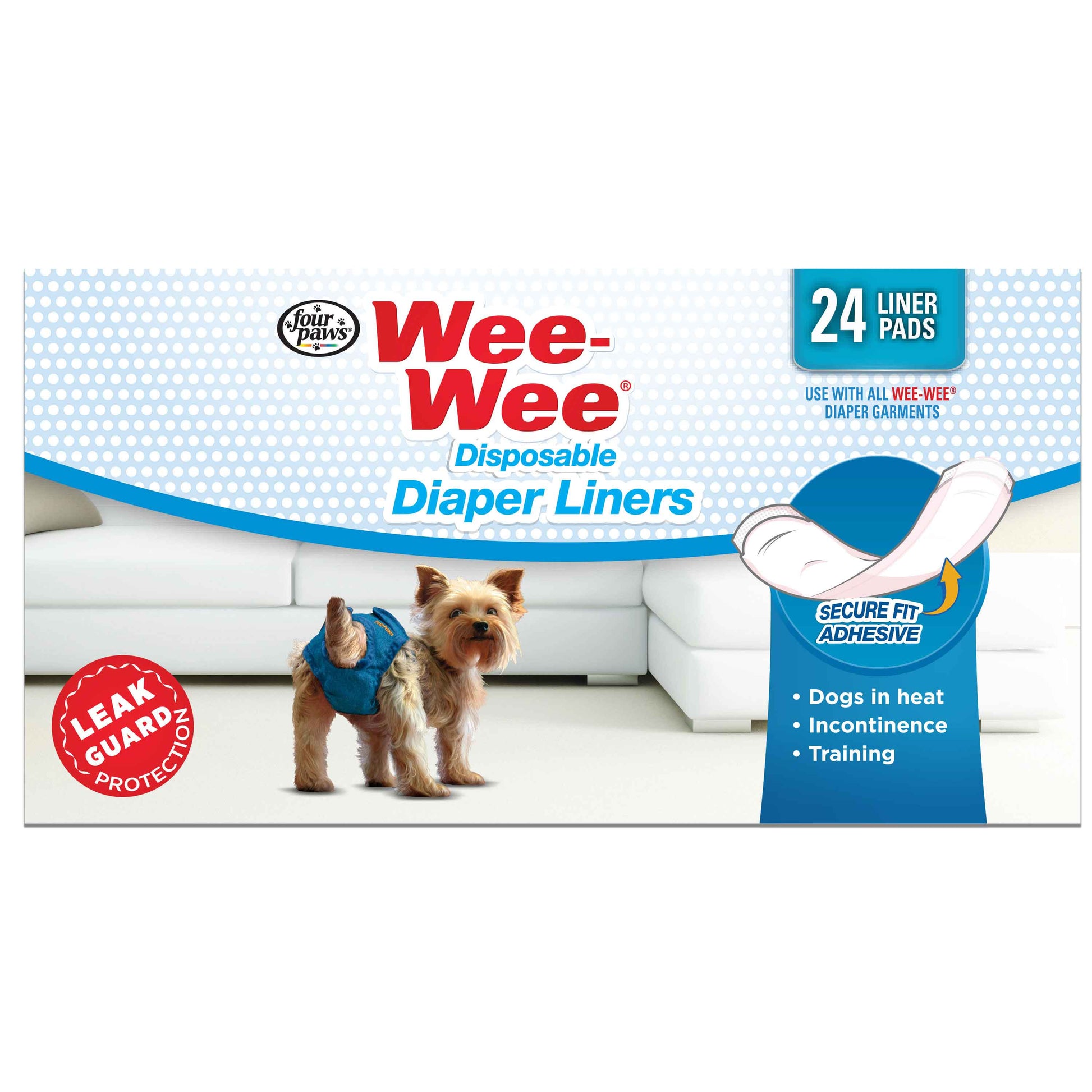 Four Paws Wee-Wee Super Absorbent Disposable Dog Diaper Liners 24 count White For Pet With Love