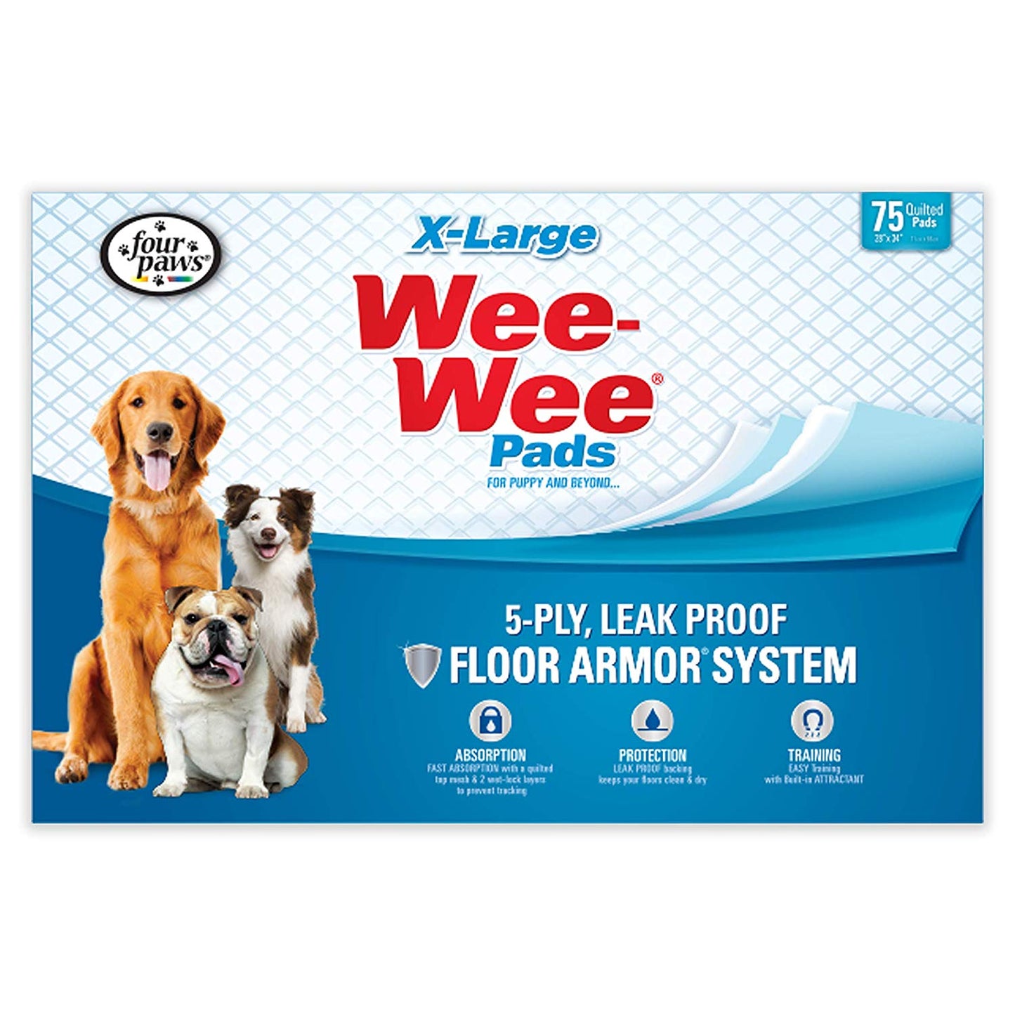Four Paws Wee-Wee Pads 75 pack Extra Large White 28 x 34 x 0.1 For Pet With Love