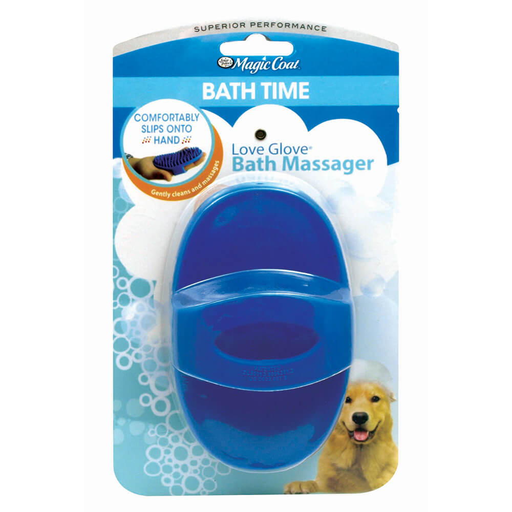 Four Paws Magic Coat Love Glove Bath Massager Blue For Pet With Love