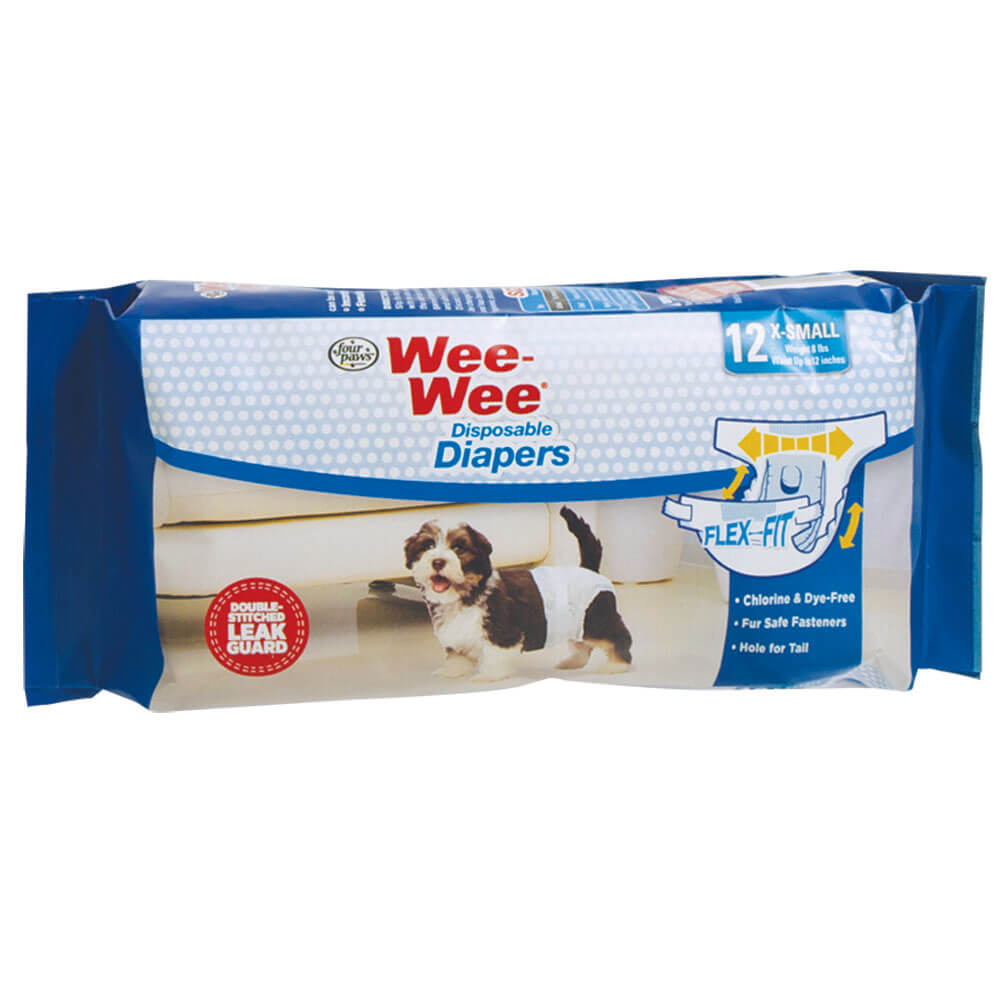 Four Paws Wee-Wee Disposable Diapers 12 pack Extra Small White For Pet With Love