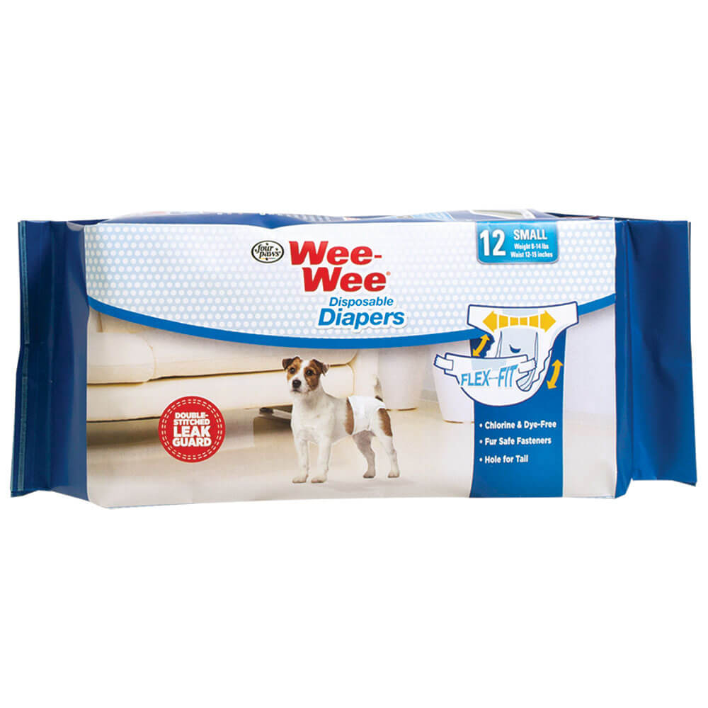 Four Paws Wee-Wee Disposable Diapers 12 pack Small White For Pet With Love