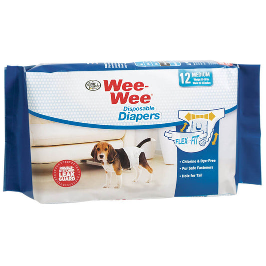 Four Paws Wee-Wee Disposable Diapers 12 pack Medium White For Pet With Love