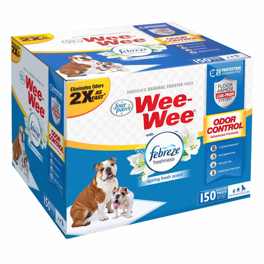 Four Paws Wee-Wee Odor Control with Febreze Freshness Pads 150 count White 22 x 23 x 0.1 For Pet With Love
