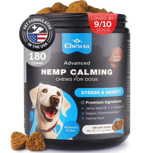 CHEWIA Hemp Calming  Treats & Anxiety Relief for Dogs 180 Chews For Pet With Love