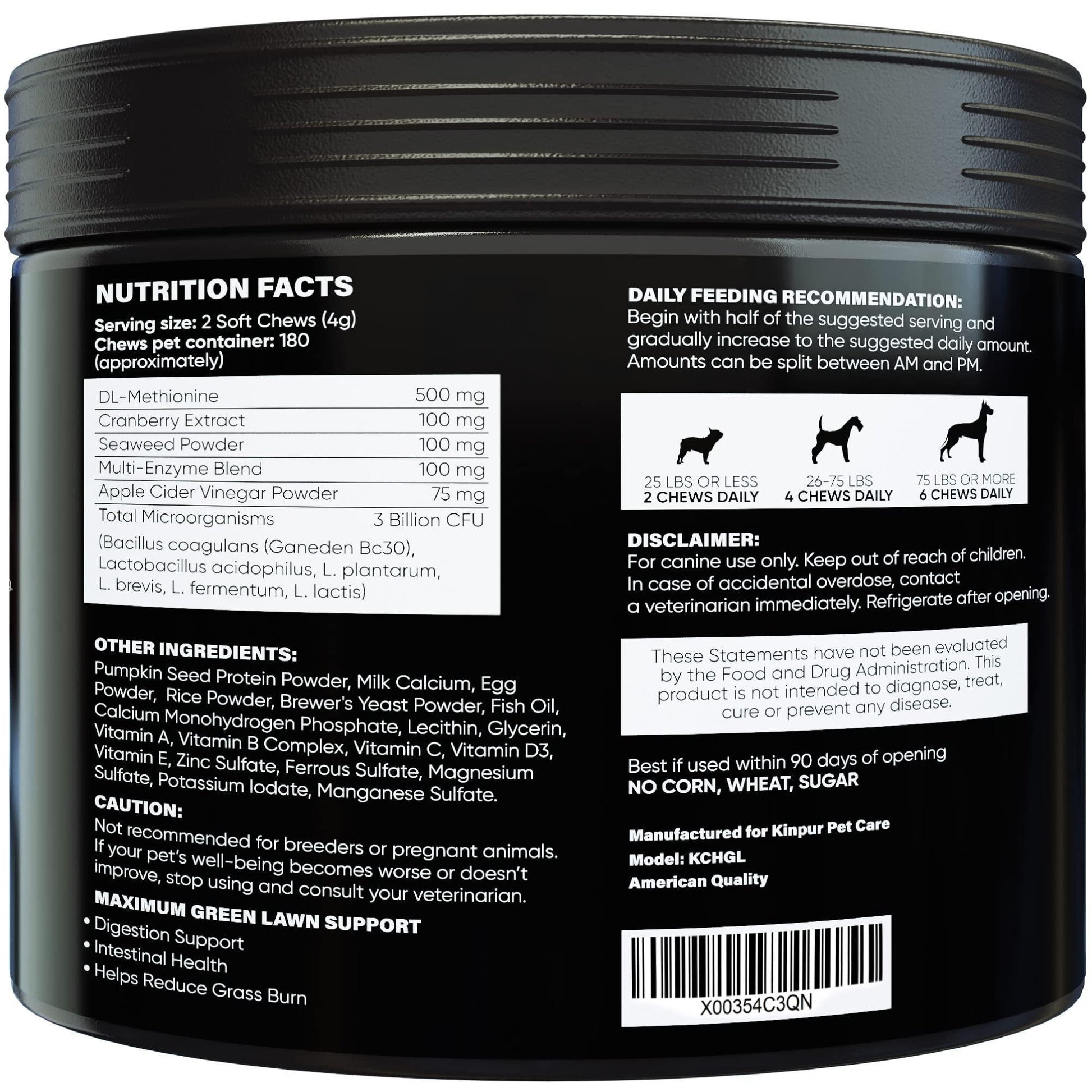 Kinpur Pet Care Cranberry Dog Urine Neutralizer for Lawn with Probiotics 180 Ct For Pet With Love
