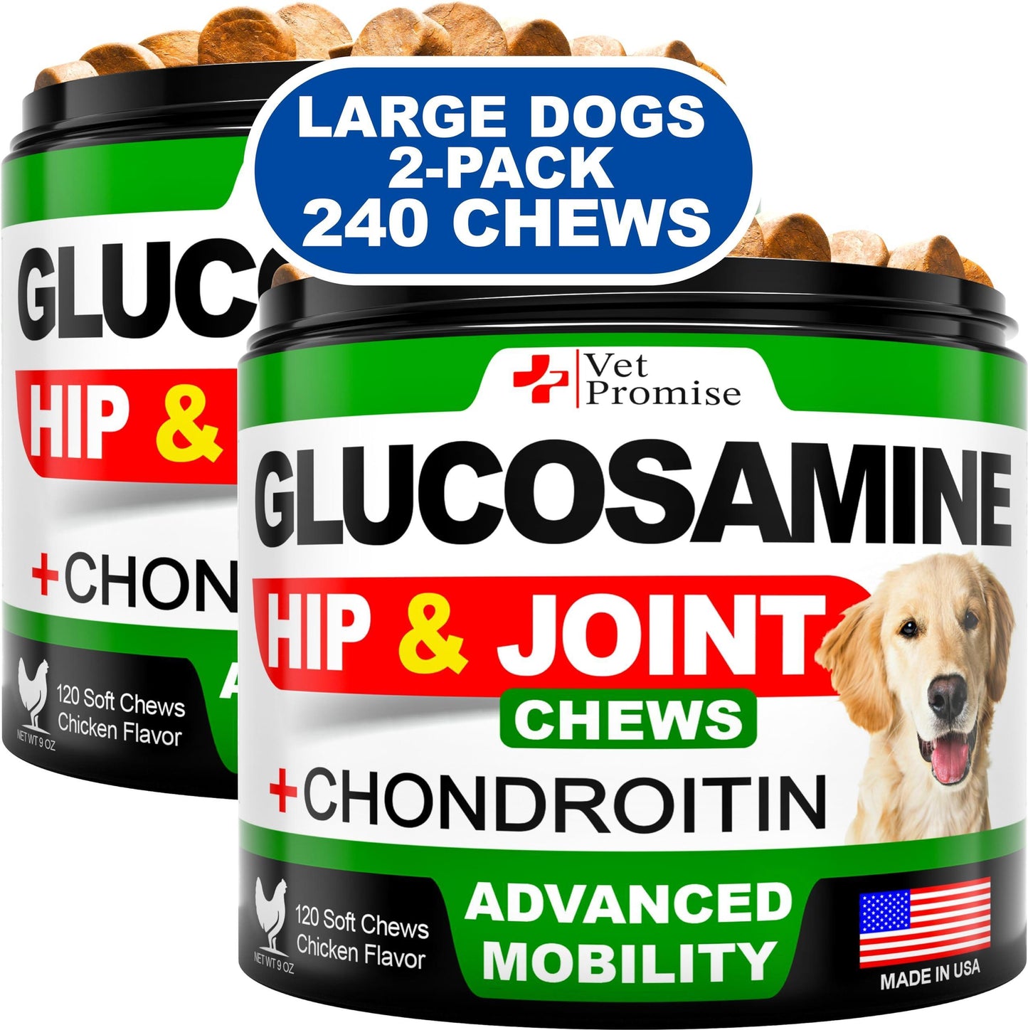 Vet Promise Glucosamine for Dogs  Hip and Joint Chews (2Pack, 240 Chews) For Pet With Love