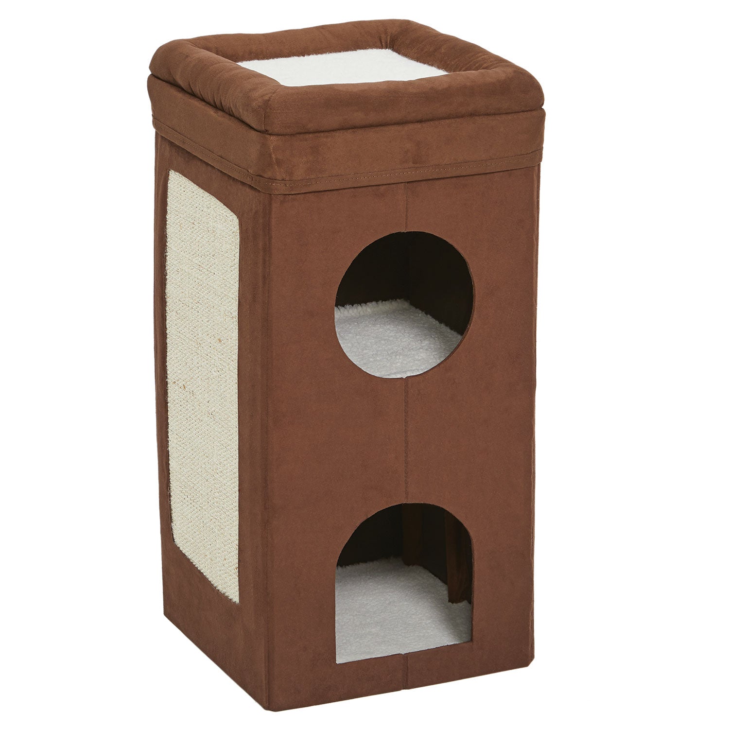 Midwest Curious Cat Cube Condo Brown Suede 14.60 x 14.72 x 30.39 For Pet With Love
