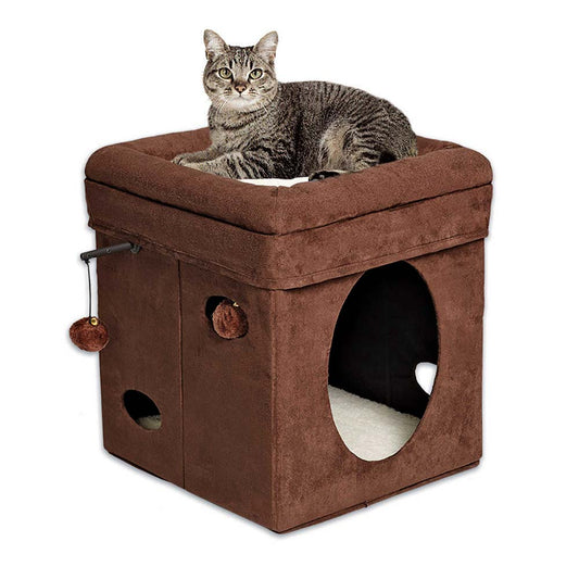 Midwest Curious Cat Cube Brown 15.125 x 15.125 x 16.5 For Pet With Love