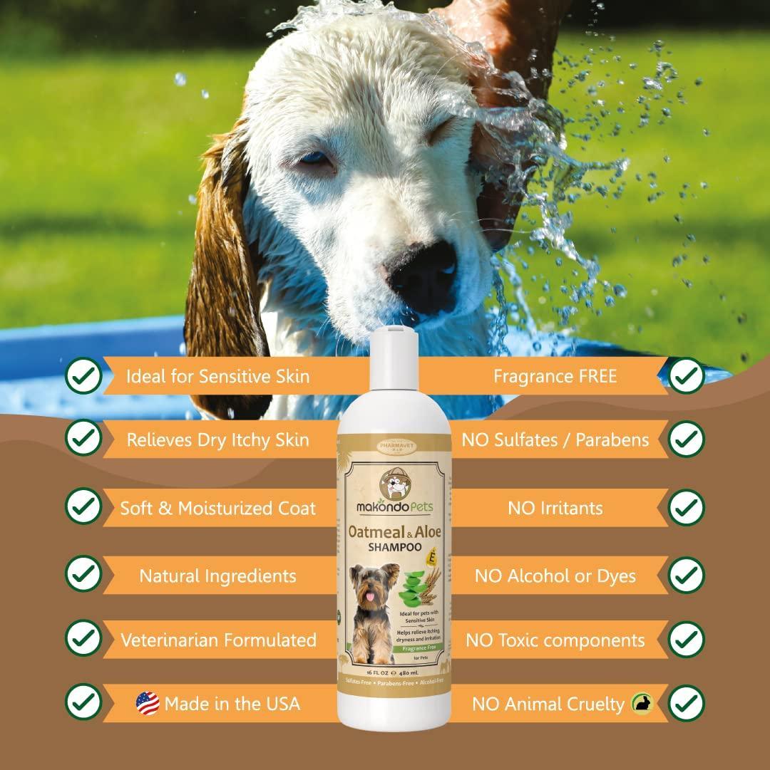 Makondo Pets Hypoallergenic Oatmeal Shampoo for Dogs with Aloe Vera 16 Oz For Pet With Love