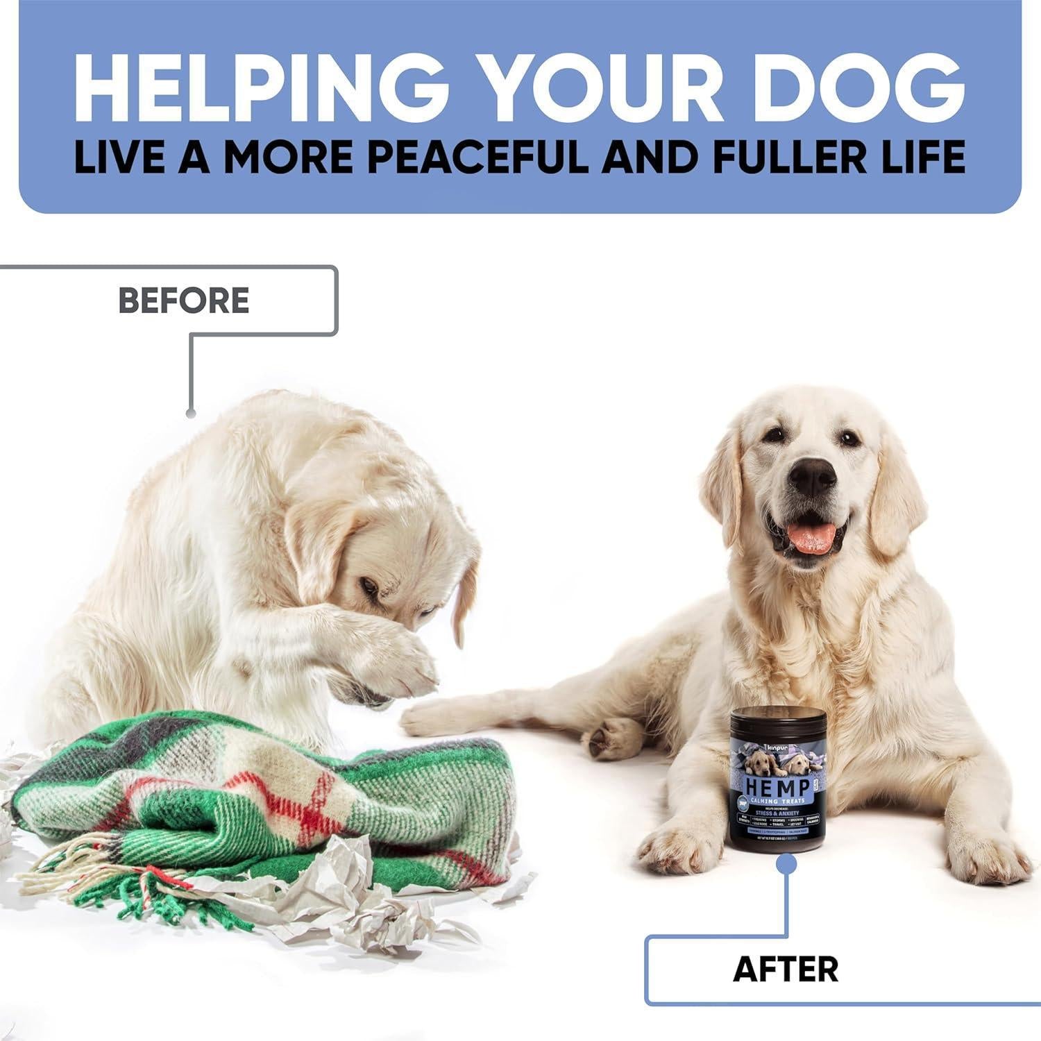 Kinpur Pet Care Calming Chews for Dogs  Dog Calming Treats with Hemp Oil, For Pet With Love