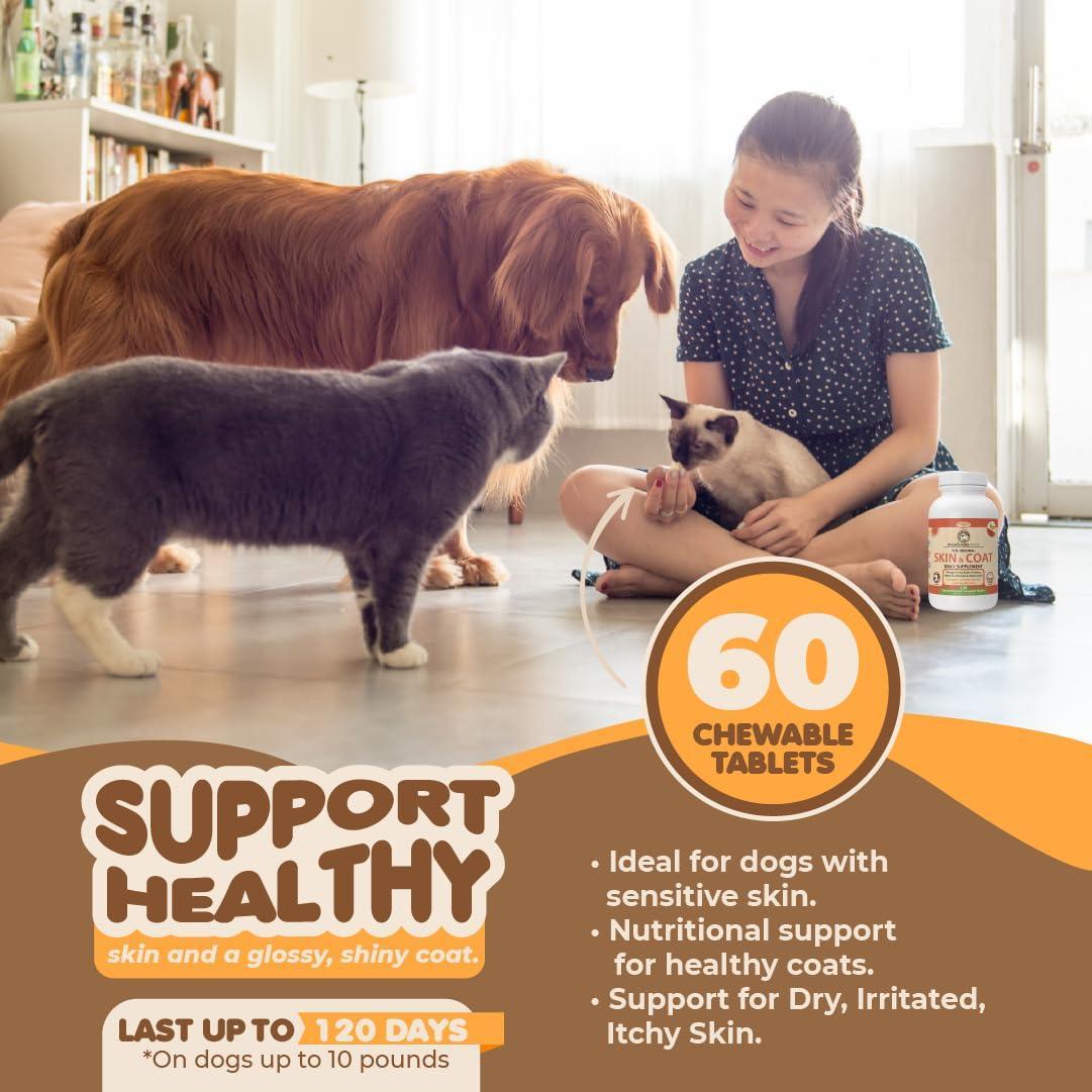 Makondo Pets Skin & Coat Supplement w/Fish Oil and Omega 3 for Dogs & Cats 60 Ct For Pet With Love