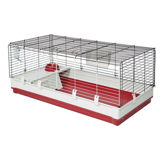 Midwest Wabbitat Deluxe Extra Long Rabbit Home White, Red 47.24 x 23.62 x 19.68 For Pet With Love