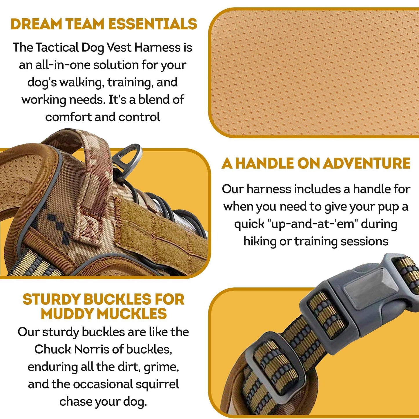 Tactical Dog Desert Camouflage Breathable Harness with Handle XLarge For Pet With Love