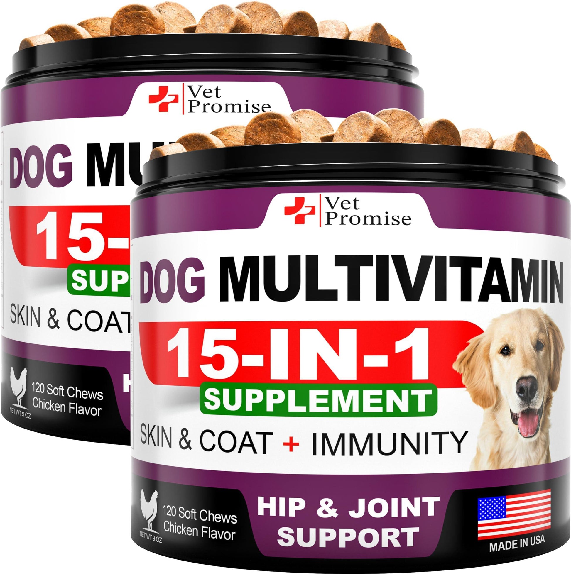 Vet Promise Dog Multivitamin Chewable Supplements with Glucosamine 240 Chews For Pet With Love