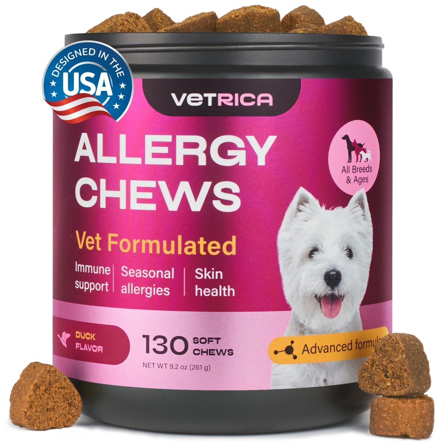 VETRICA Dog Itching Skin Relief and Seasonal Allergies Support Supplement 130 Ct For Pet With Love