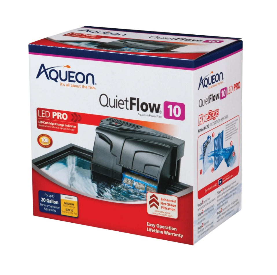Aqueon QuietFlow LED PRO Aquarium Power Filters Size 10 Black 6.4 x 3.8 x 6.3 For Pet With Love