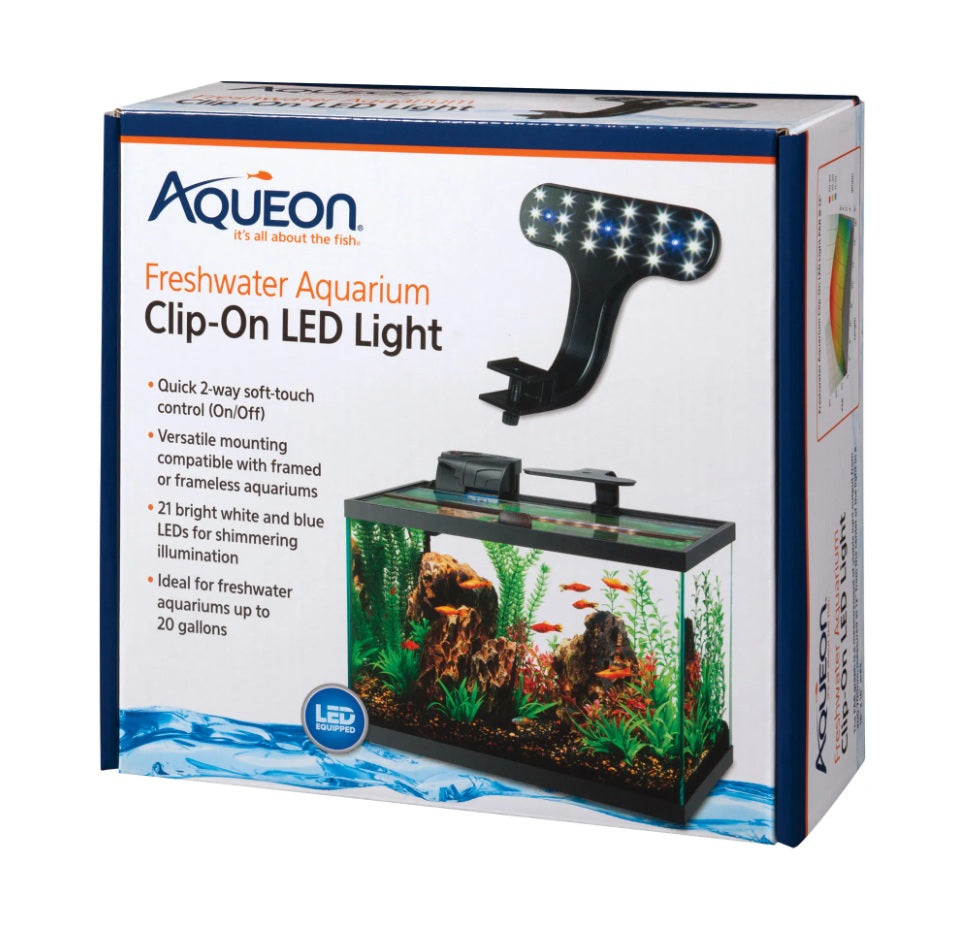 Aqueon Fish Tank Clip-On LED Lights 2 Way Control Black 8 x 7 x 4.75 For Pet With Love