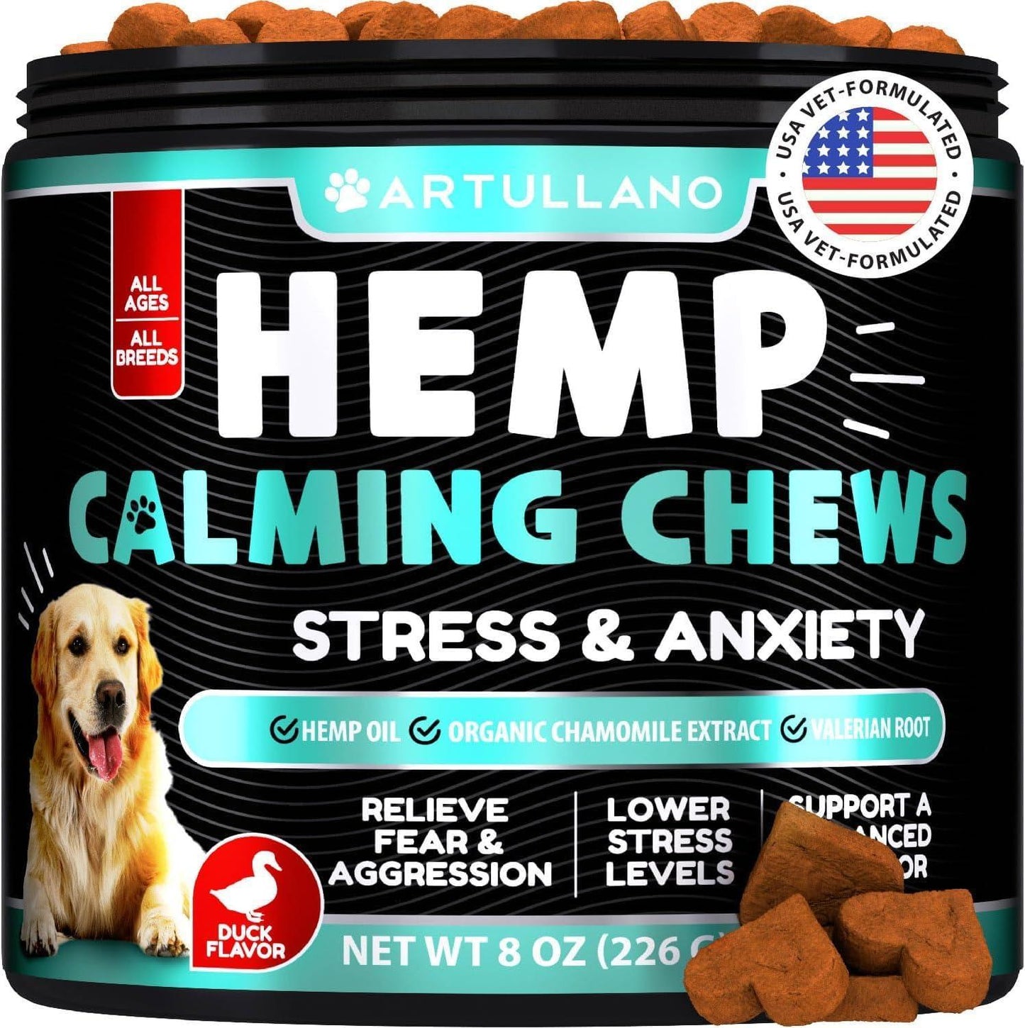 Artullano Hemp Anxiety Relief Calming Chews for Dogs 120 Chews For Pet With Love