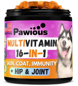 PAWIOUS Dog Multivitamin Chewable Supplement with Glucosamine 16in1 (120 Chews)
