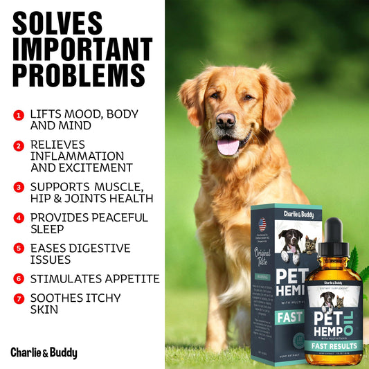Charlie & Buddy Hemp Oil for Dogs and Cats Helps Pets with Anxiety, Pain, Stress, Sleep, Arthritis, Seizures Relief, Joint Health, Calming For Pet With Love