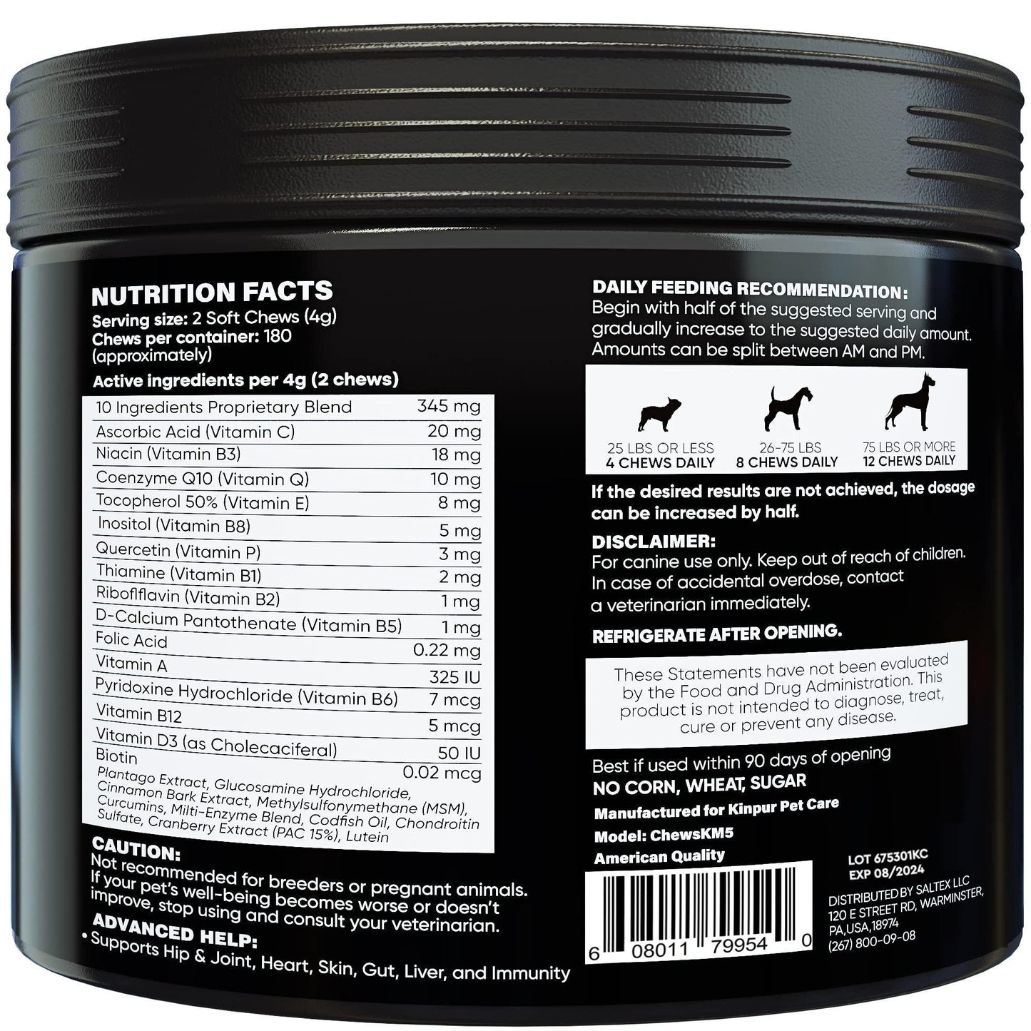 Kinpur Pet Care Dog Multivitamin Supplements Immunity, Digestion, Joint and Heart Health Support 180 Chews For Pet With Love