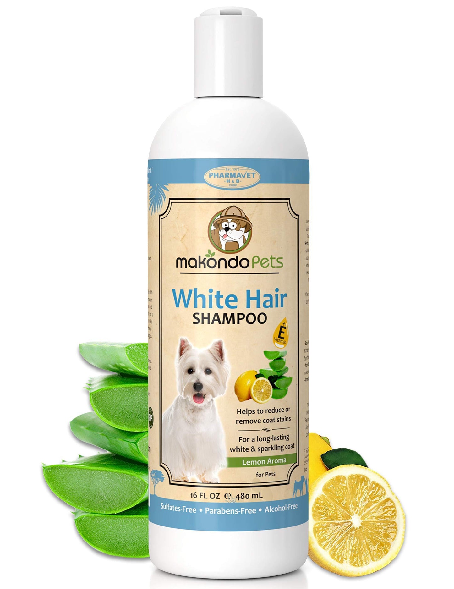 Makondo Pets Whitening Pet Shampoo for Itching Dry Sensitive Skin. Non Toxic Formula. 16 Fl. Oz. For Pet With Love