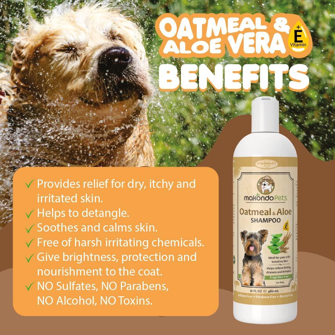Makondo Pets Hypoallergenic Oatmeal Shampoo for Dogs with Aloe Vera 16 Oz For Pet With Love