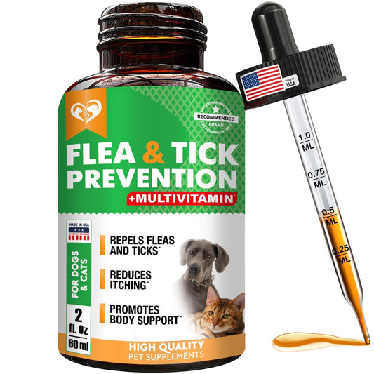 Beloved Pets Oral Flea & Tick Prevention Multivitamin Drops Supplements . Natural Flea Control and Medicine & Treatment for Dogs and Cats. Made in USA For Pet With Love