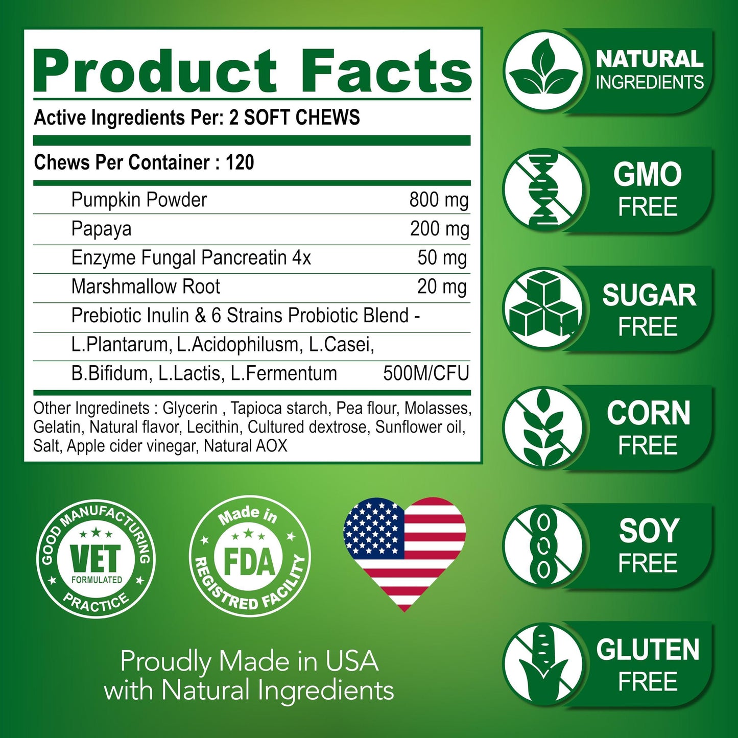 Vet Promise Dog Probiotics and Digestive Enzymes for Gut Health, Itchy Skin Allergies, Immunity Yeast Balance 120 Chews For Pet With Love