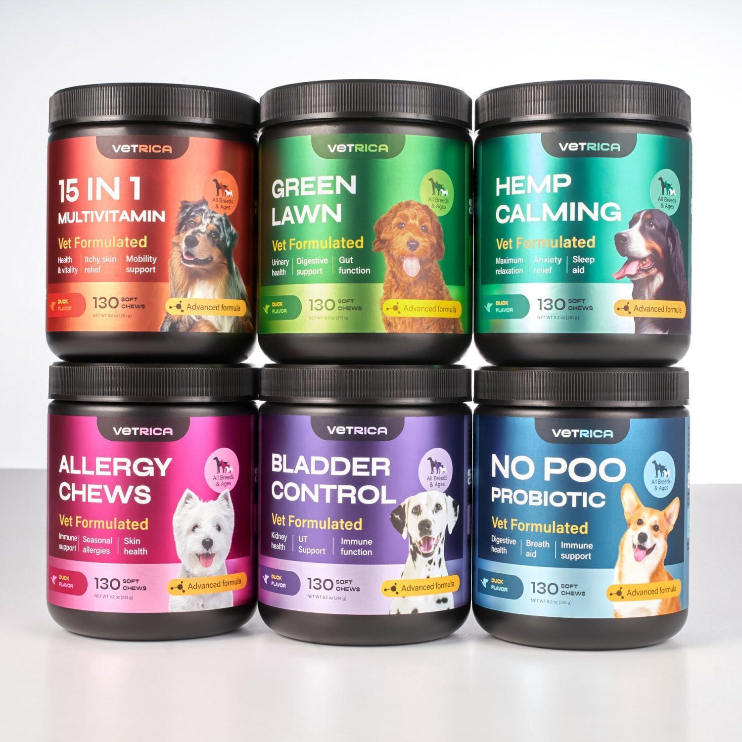 VETRICA Anxiety Relief Calming Chews for Dogs w/Valerian Root, Hemp Oil, Turmeric, L Theanine 130 Ct For Pet With Love