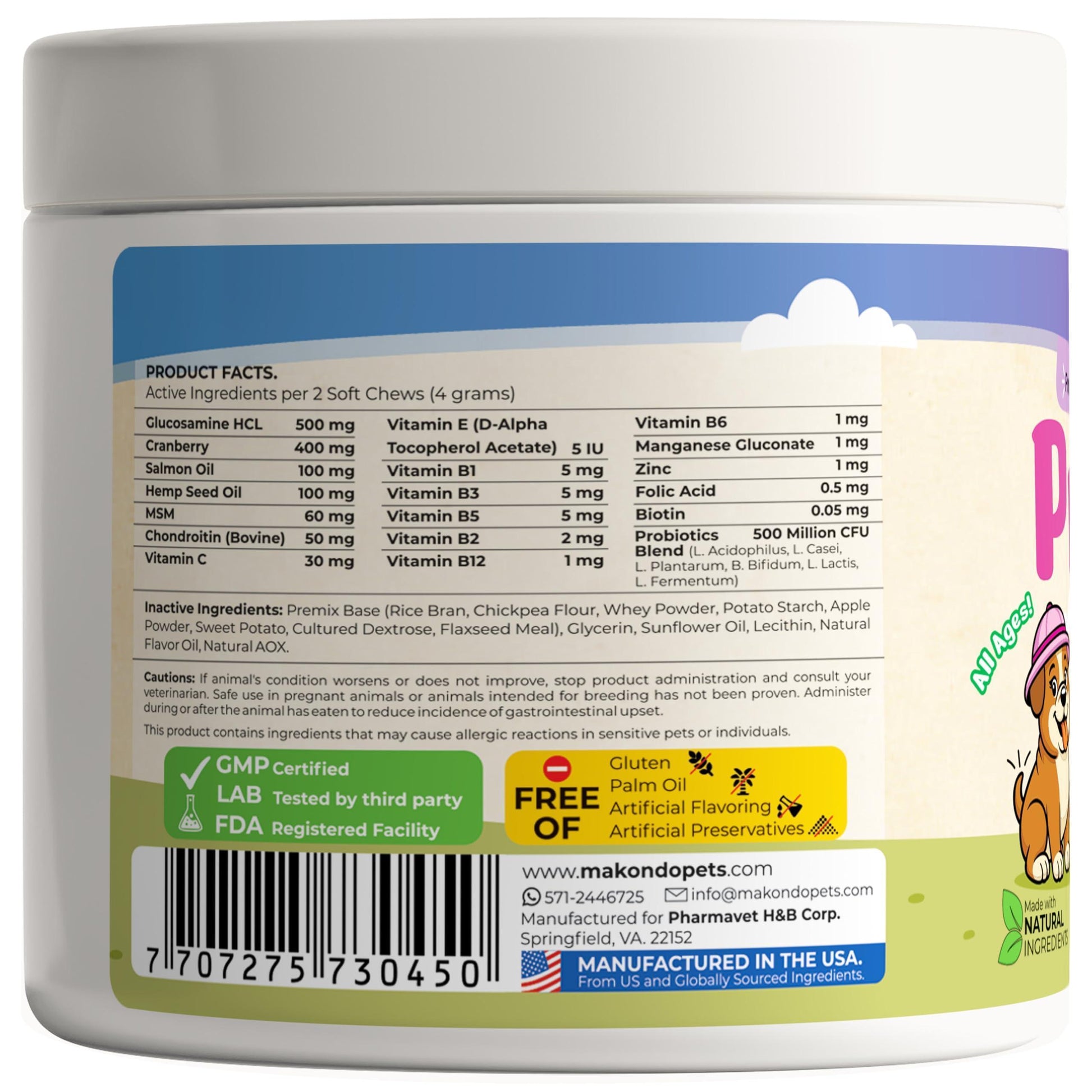 Makondo Pets Dog Prenatal Multivitamin Chews with Folic Acid, Zinc, Vitamin B Complex, DHA & EPA Omegas and Probiotics Supplement for Pregnant, Nursing, Breastfeeding Pet. Mom & Puppy Vitamin Formula. 120 Chews. Chicken Flavor For Pet With Love