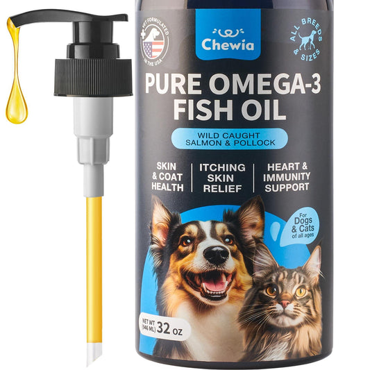 CHEWIA Pure Omega 3 Fish Oil Coat & Skin Supplement for Dogs and Cats - 32 oz For Pet With Love