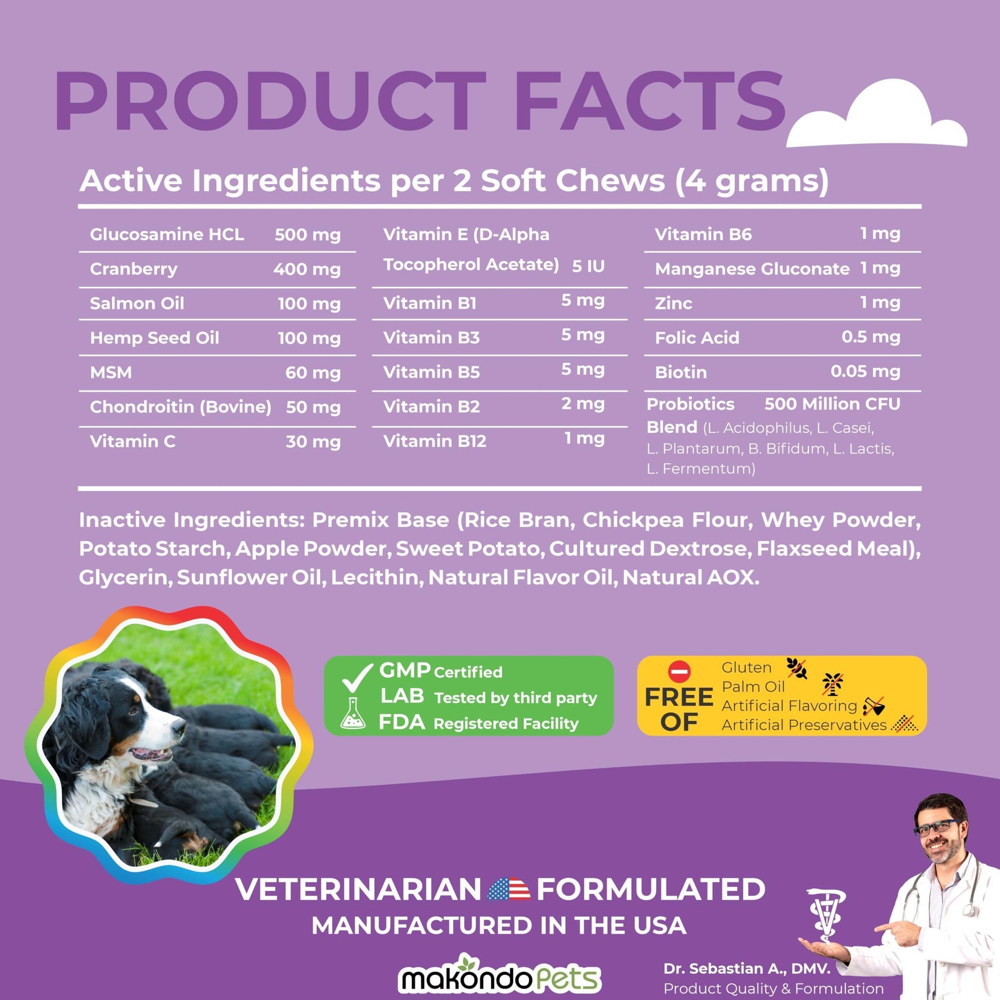 Makondo Pets Dog Prenatal Multivitamin Chews with Folic Acid, Zinc, Vitamin B Complex, DHA & EPA Omegas and Probiotics Supplement for Pregnant, Nursing, Breastfeeding Pet. Mom & Puppy Vitamin Formula. 120 Chews. Chicken Flavor For Pet With Love