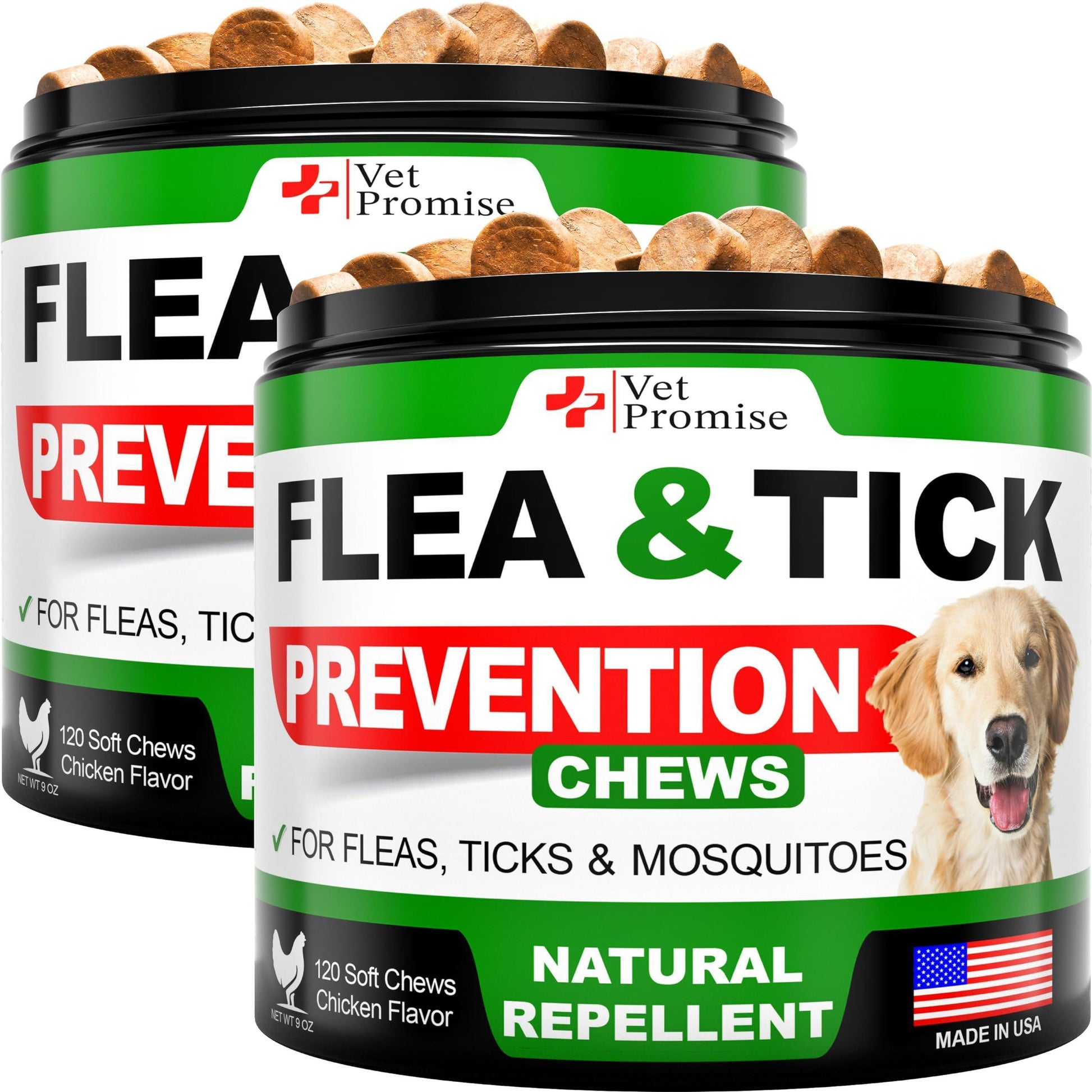 Vet Promise Natural Flea and Tick Prevention Treatment for Dogs (2 Pack) 240 Chews. For Pet With Love