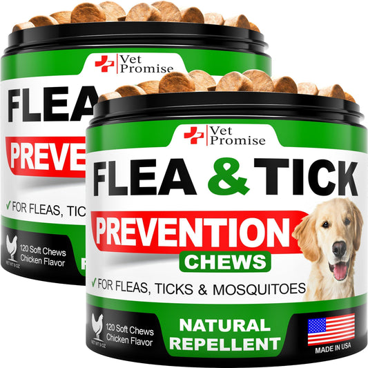 Vet Promise Natural Flea and Tick Prevention Treatment for Dogs (2 Pack) 240 Chews. For Pet With Love