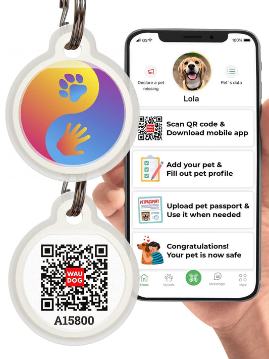 WAUDOG Silicone QR Code Pet ID Tags for Dogs & Cats (Ying Yang) For Pet With Love