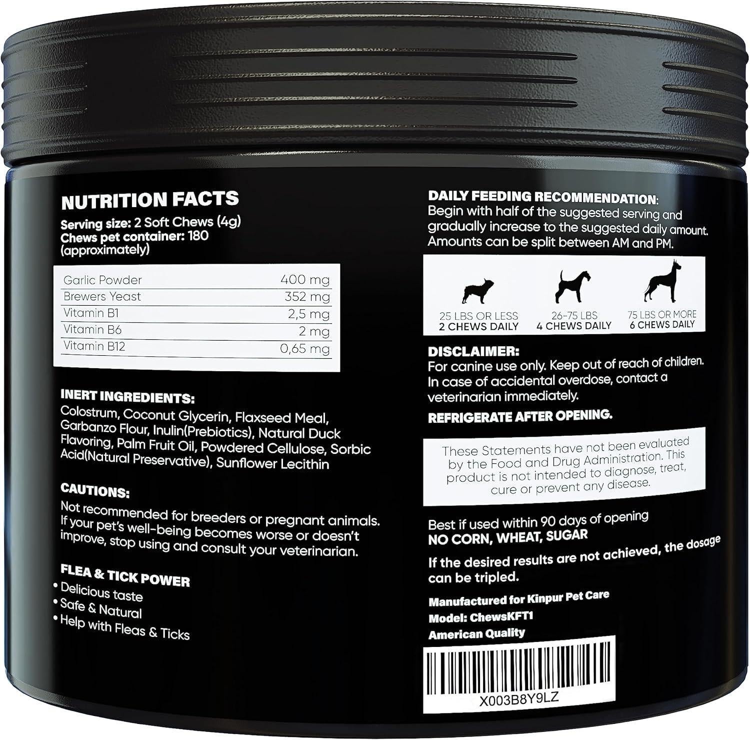 Kinpur Pet Care Flea and Tick Prevention Chewable Treatment for Dogs 180 Chews. Duck Flavor For Pet With Love