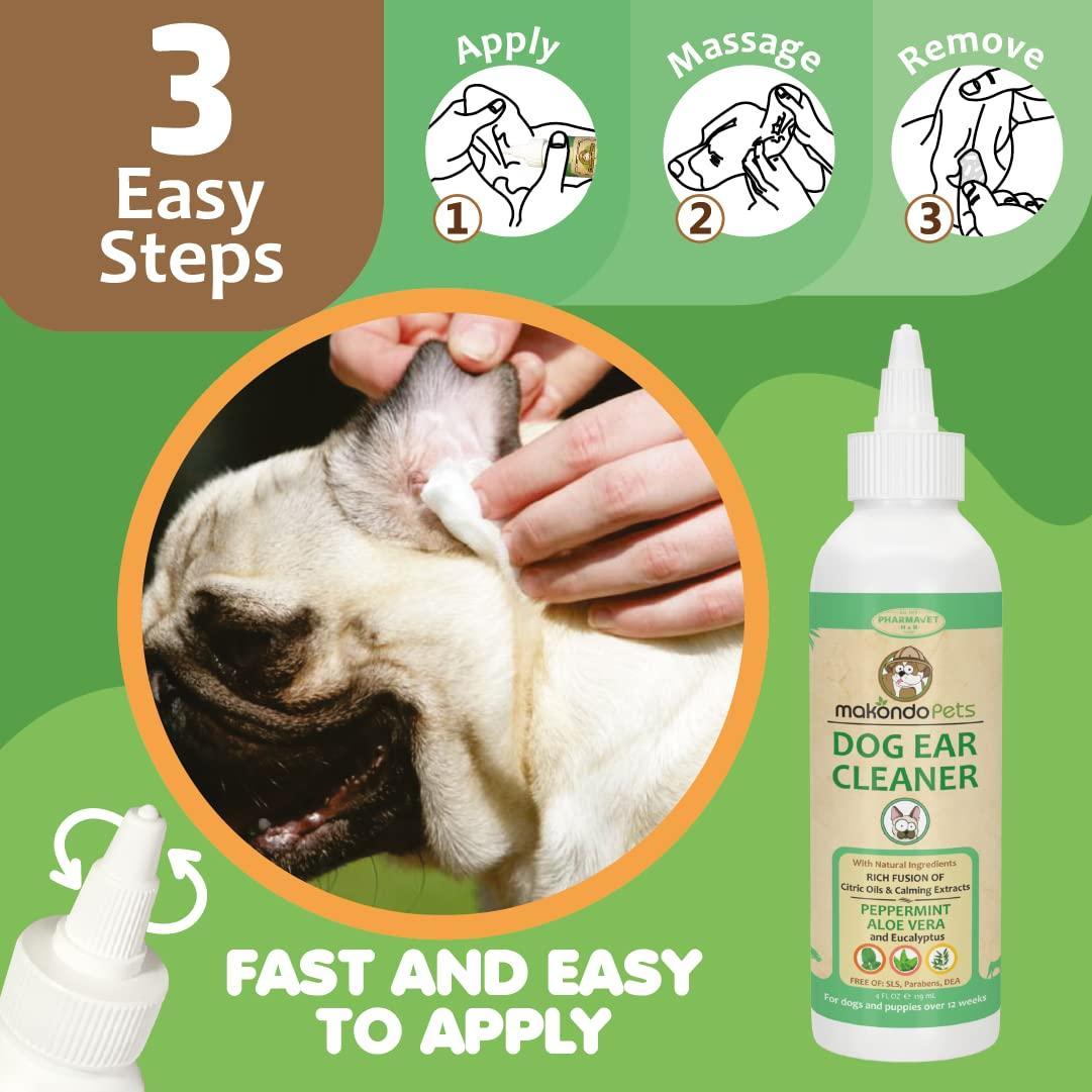 Makondo Pets Dog Ear Cleaner Solution with Peppermint 4 Oz For Pet With Love