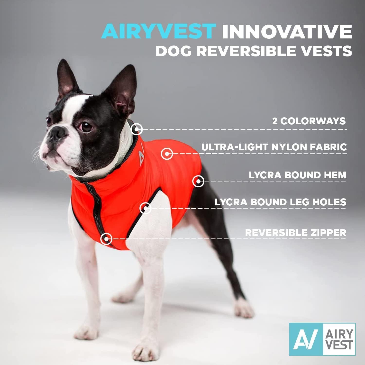 AiryVest Lightweight Reversible Winter Dog Jacket - SMALL -  Black/Red For Pet With Love