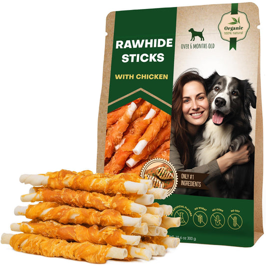 Beloved Pets Rawhide Sticks Wrapped with Chicken Natural Dog Treats 10.6 Oz For Pet With Love