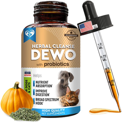 Beloved Pets Cats & Dogs Natural Worm Treatment with Probiotic & Liquid Herbal Supplement for Daily Use with Pet Food. Made in USA. 2Oz. For Pet With Love
