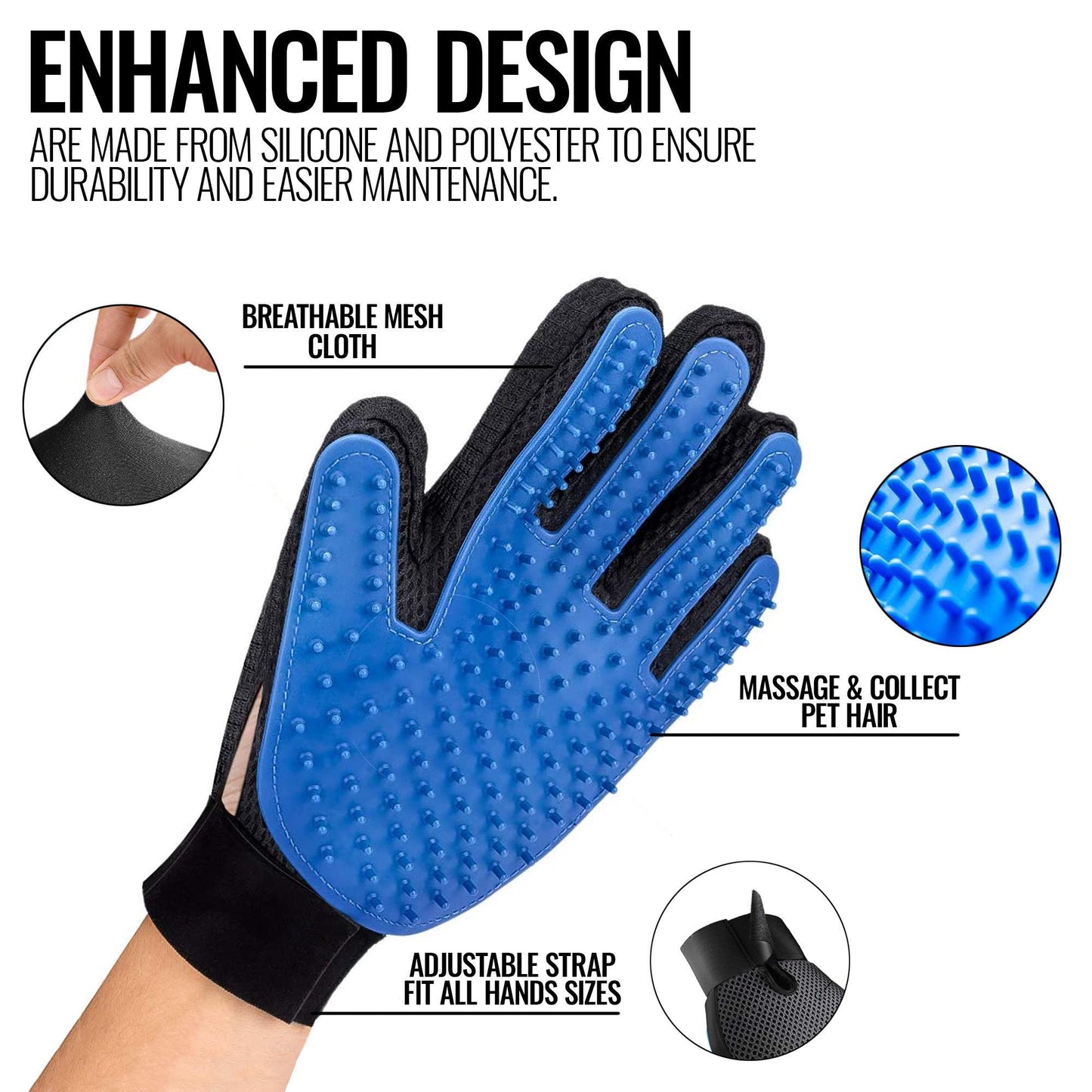 Pet Grooming Gloves for Deshedding, Hair Removal, and Massage For Pet With Love