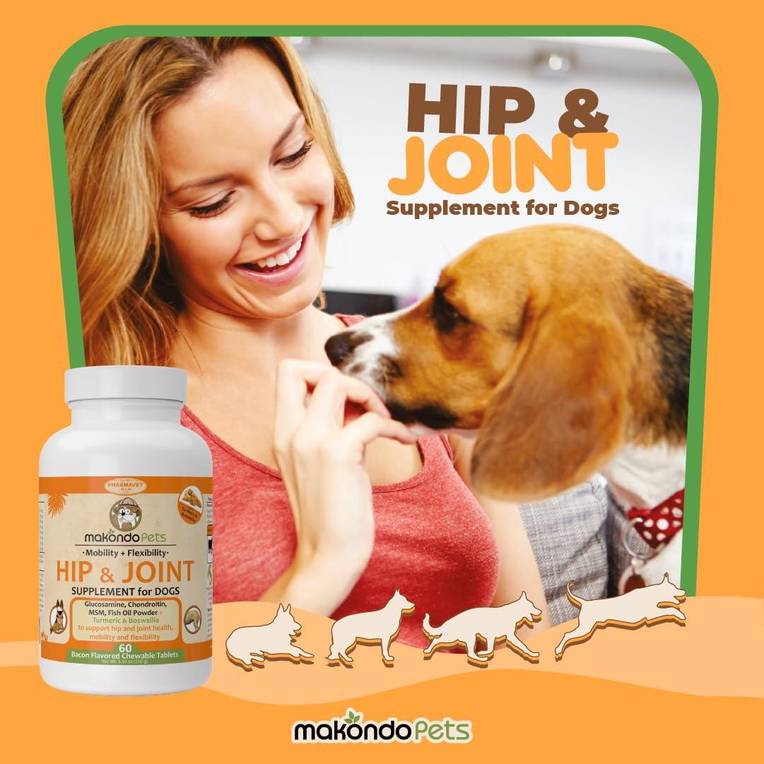 Makondo Pets Hip and Joint Supplement for Dogs with Glucosamine, Chondroitin, MSM & Turmeric For Pet With Love