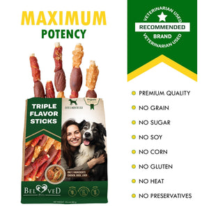 Beloved Pets Triple Flavor Rawhide Dog Treats w/Duck, Chicken & Liver 10.6 Oz